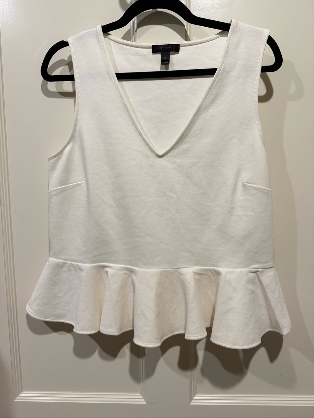 J. Crew White V-Neck Peplum Sleeveless Top